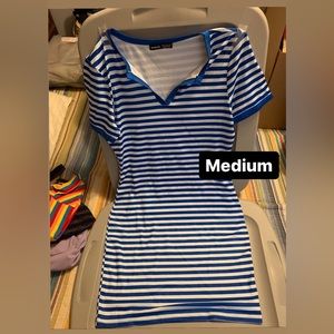 M blue and white stripes mini dress